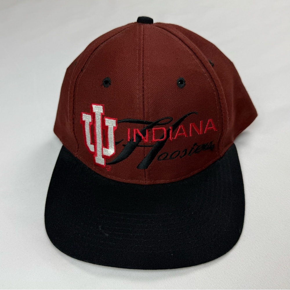 Vtg Logo 7 Indiana Hoosiers Mens Snapback Hat 90s Y2K Maroon Embroidered